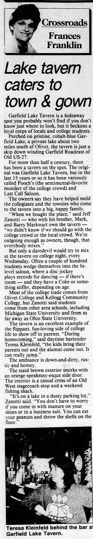 Garfield Lake Tavern - Apr 20 1986 Review Article